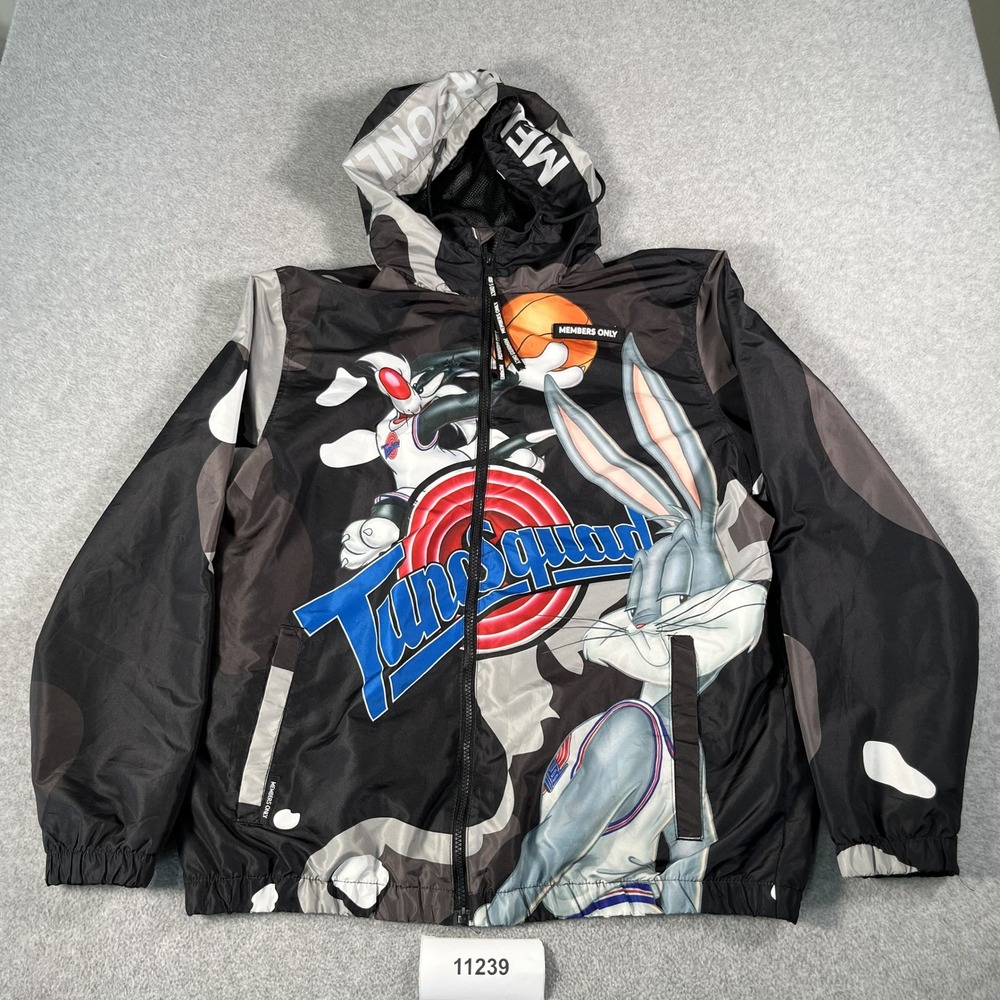 Members Only Windbreaker Jacket Mens Large Black Space Jam Bugs Bunny Graphic